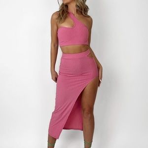 Up and Down pink 2 piece cut out skirt set